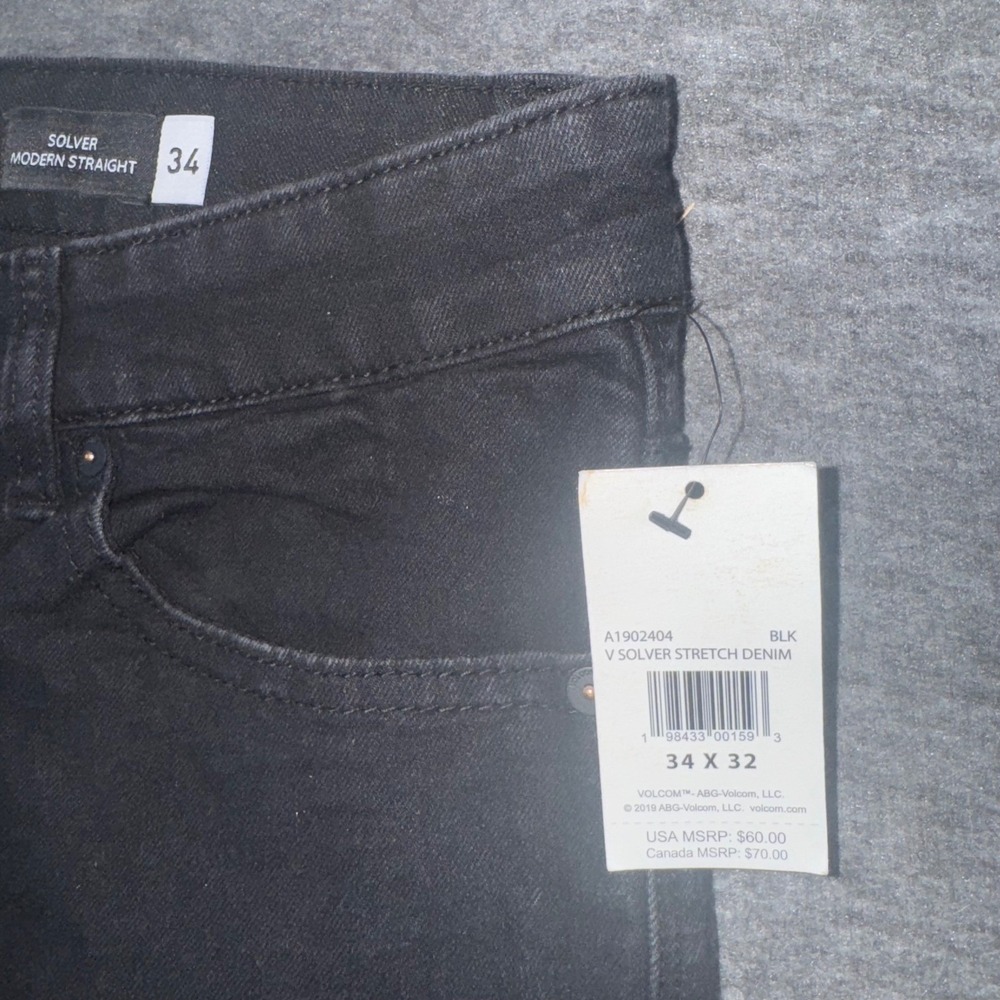 Volcom Mens Solver Modern Straight Stretch Denim Black Jeans Dark Wash 34x32 NEW - Picture 4 of 9